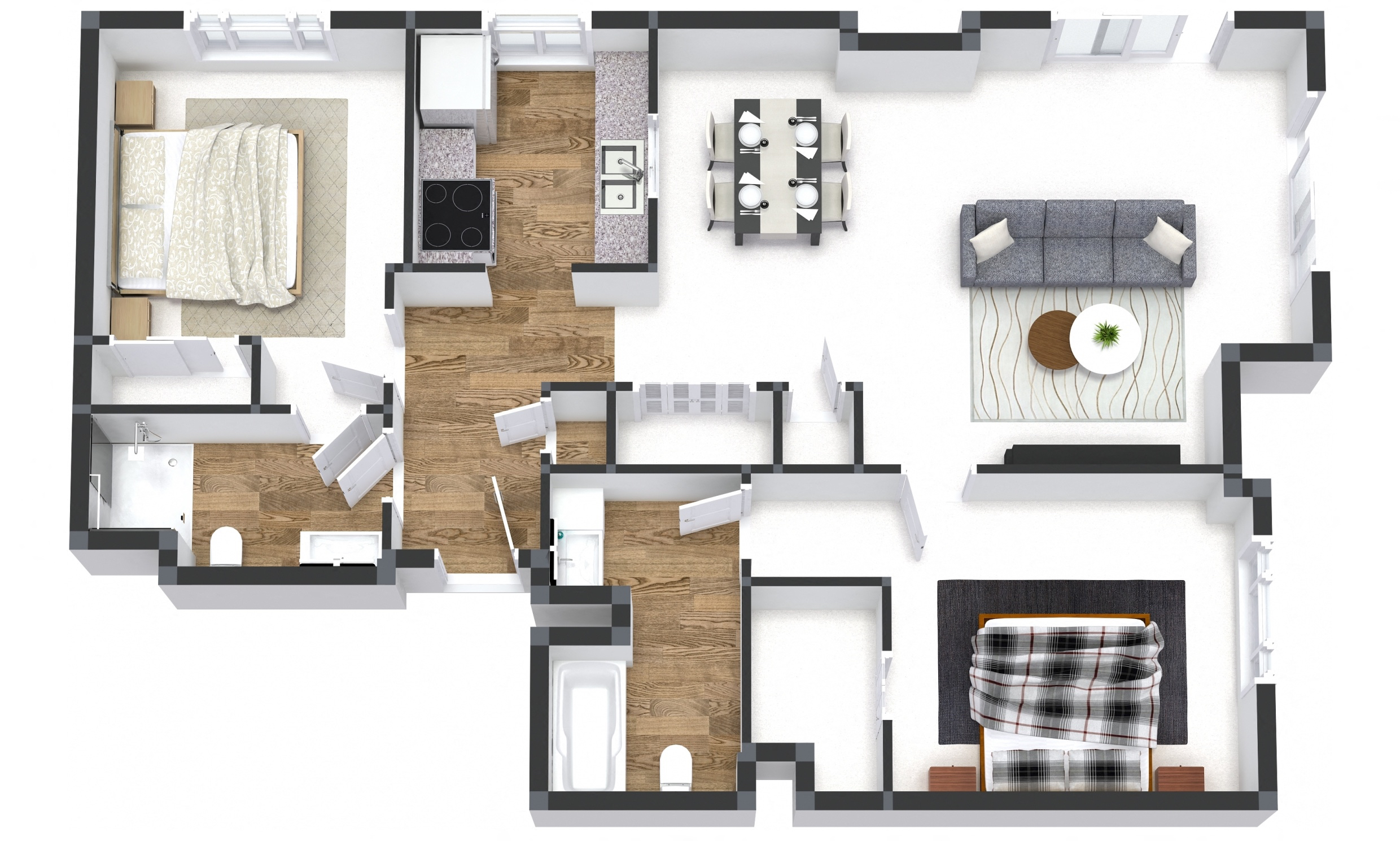 Floor plan for 2 beds, 2 baths, 1204 sqft